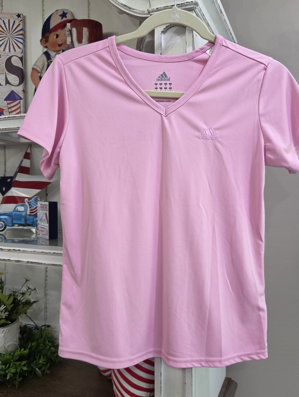 Adidas Light Pink V-Neck Performance Tee